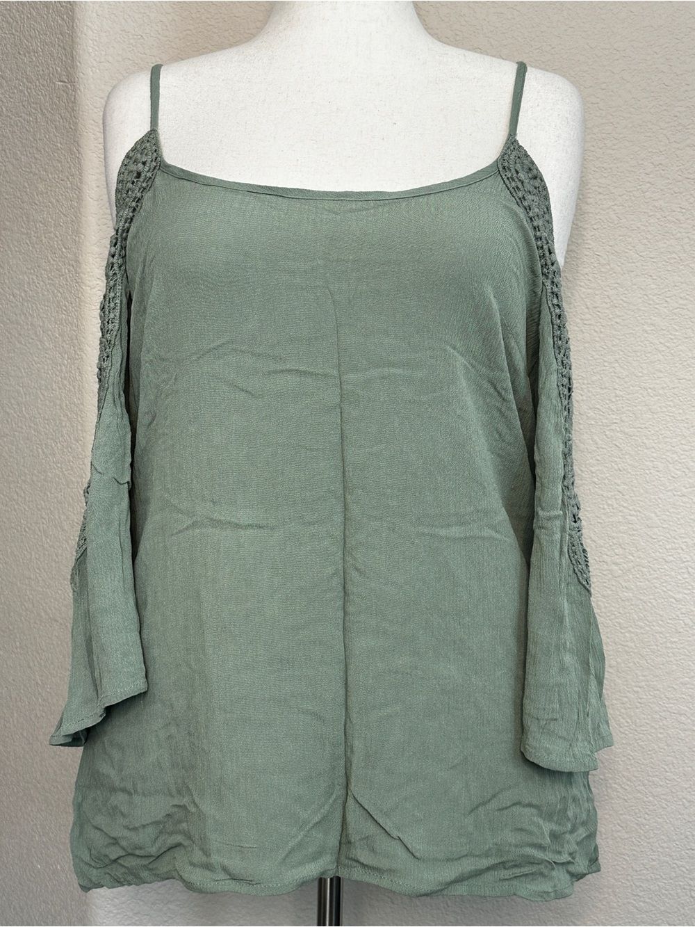 Xhilaration Olive Green Cold-Shoulder Spaghetti Strap Blouse